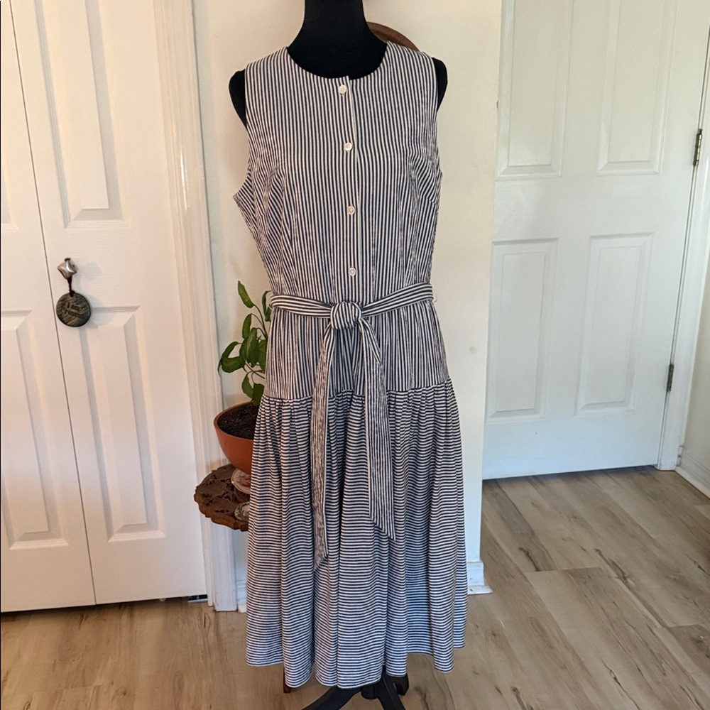 Alex Marie Blue & White Striped Tie-Waist Midi Dress